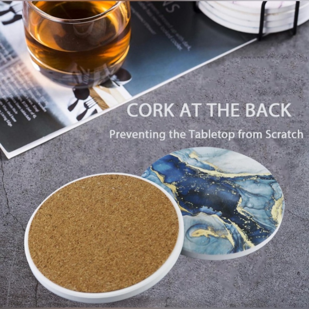Coasters Set of 10 Marble Coasters with Gold holder Absorbent Coasters